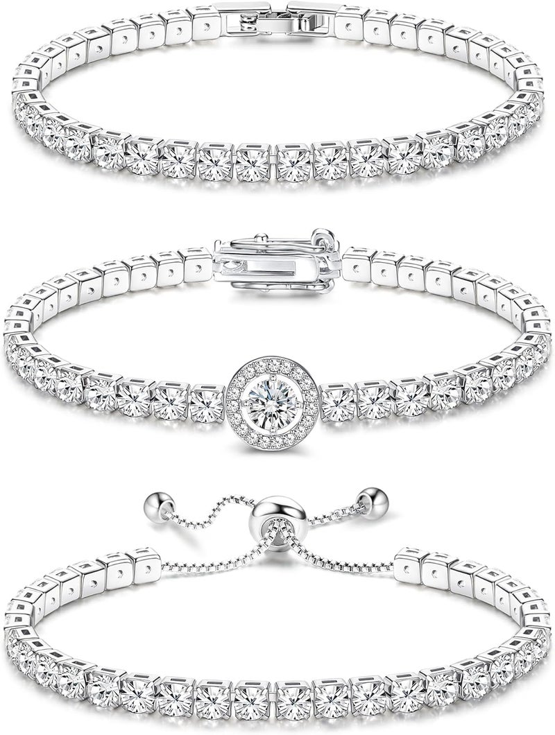 Yadoca Tennis Bracelets For Women - Silver Plated Bracelet Stack Cubic Zirconia CZ Diamond Adjustable Stackable Bracelets Set For Prom Wedding Jewelry Gift 3Pcs - Image 1